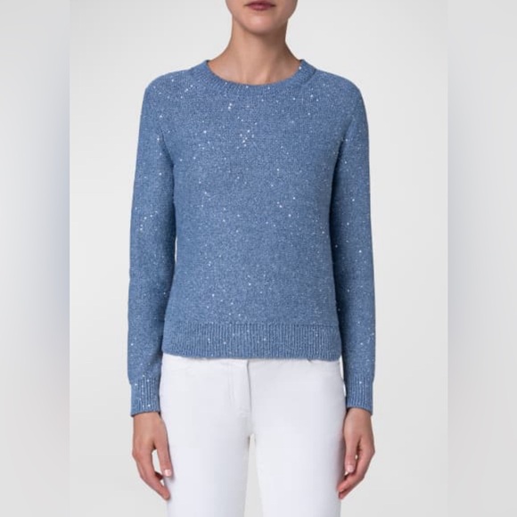 AKRIS CORNFLOWER LINEN BLEND SEQUIN SWEATER SIZE 12 NWTS! - Picture 6 of 17